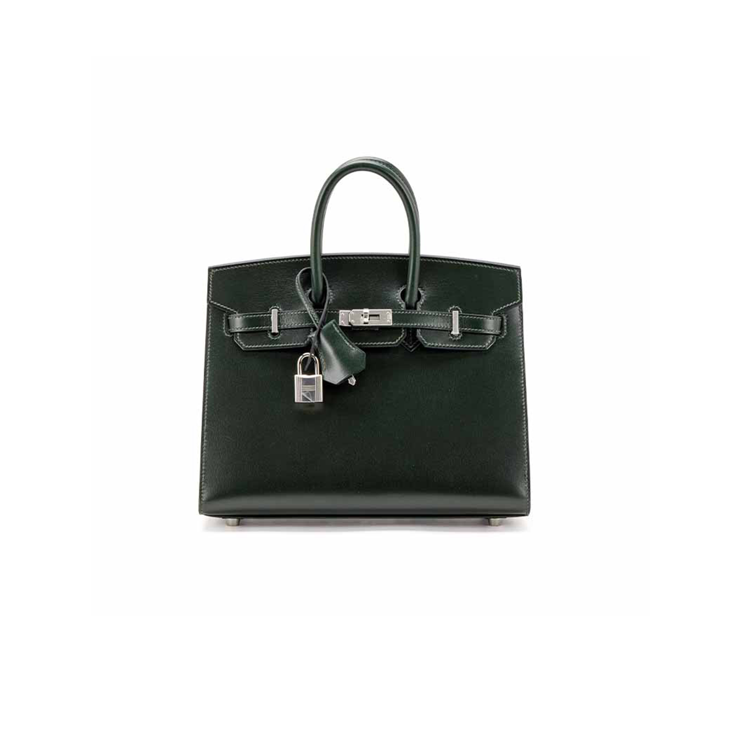 HERMÈS MASTER BIRKIN 25 SELLIER VERT FONCE BOX CALF PALLADIUM HARDWARE  (25*20*13cm)